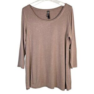 Marla Wynne Women's Taupe Flowy Tunic Top With 3/4 Sleeves SIZE-MEDIUM